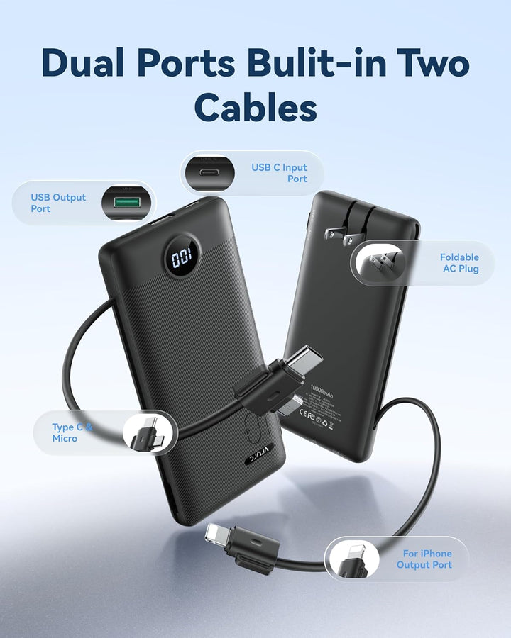VRURC Cargador Portátil con Enchufe de Pared, 10000mAh Cargador Por...