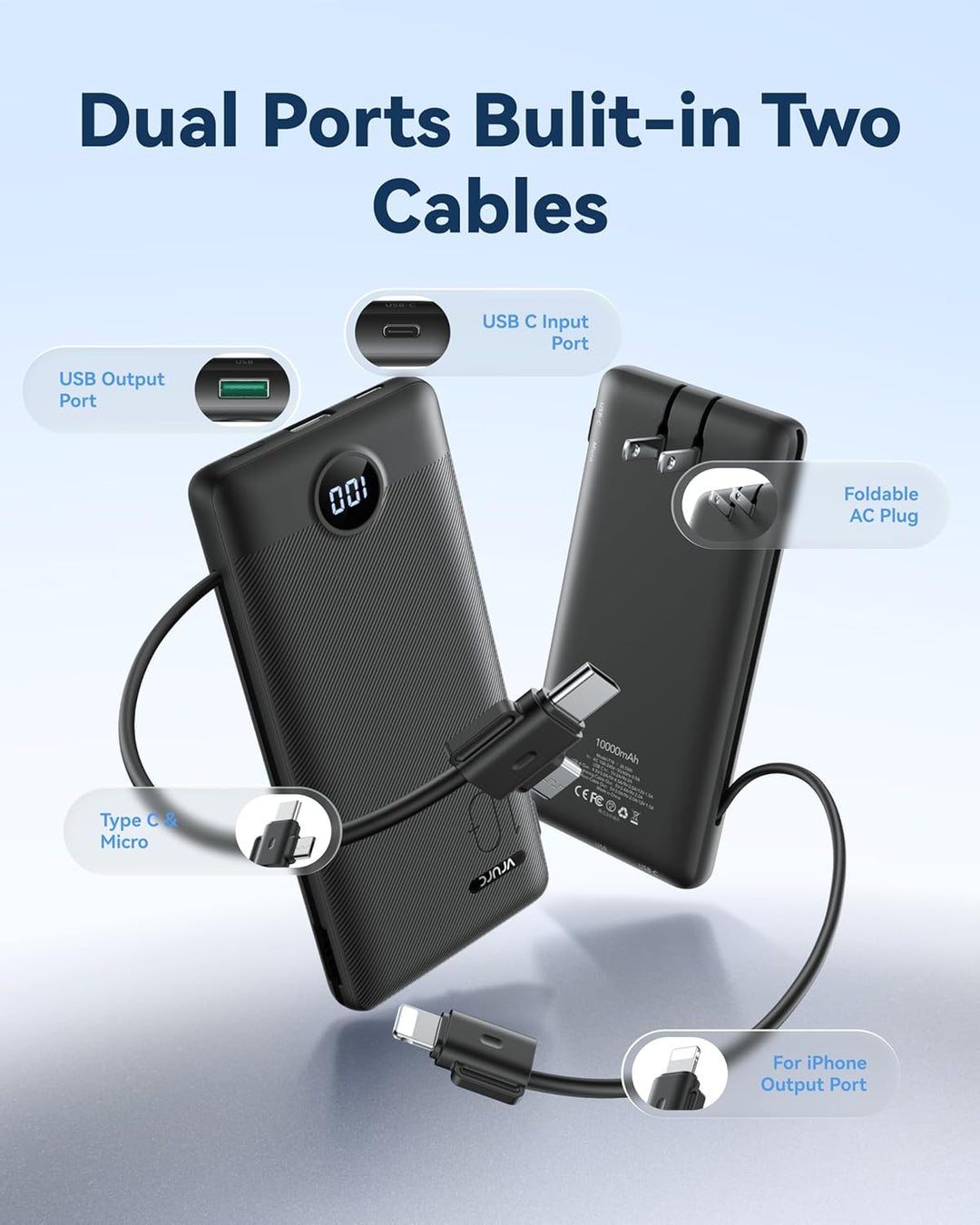 VRURC Cargador Portátil con Enchufe de Pared, 10000mAh Cargador Por...