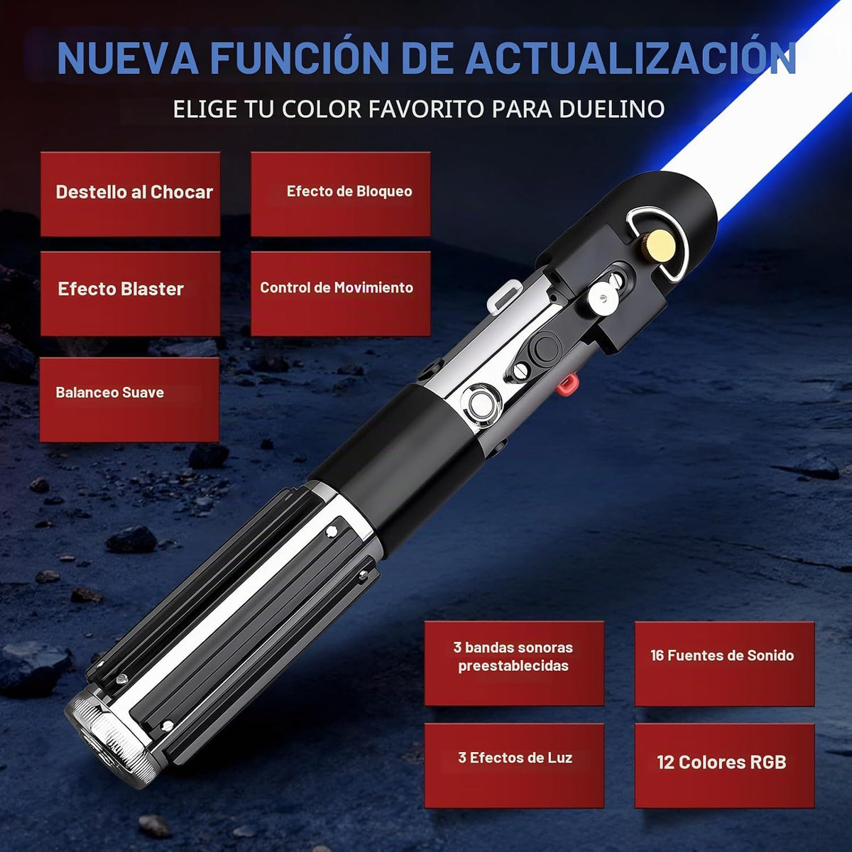 Sable de luz de duelo para adultos, empuñadura de metal con 12 colores RGB, 16 fuentes de sonido, control de movimiento suave, control de movimiento, recargable, sables de luz Force FX