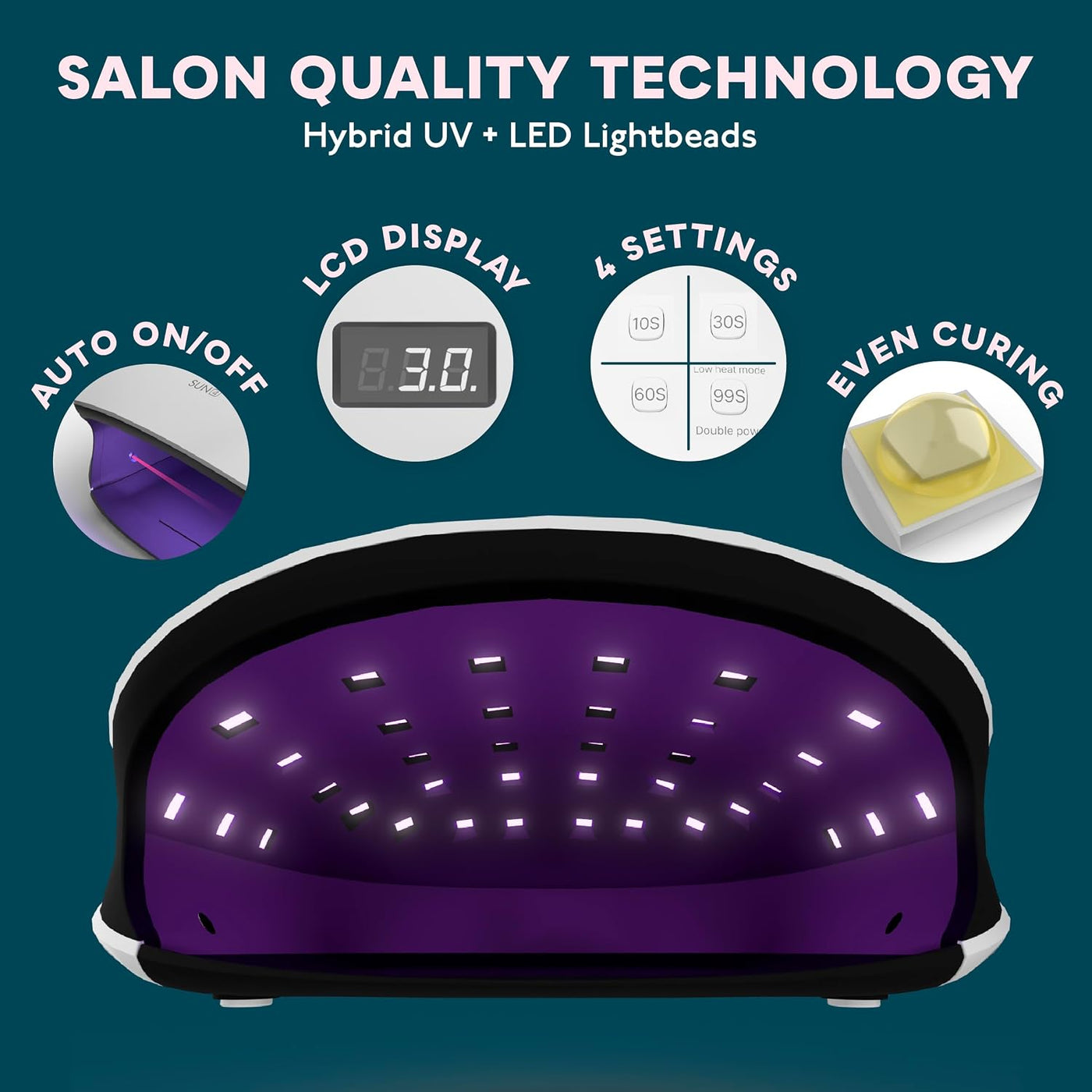 Secador de uñas con gel con LED de 48 W UV y sensor (blanco), de Sunuv