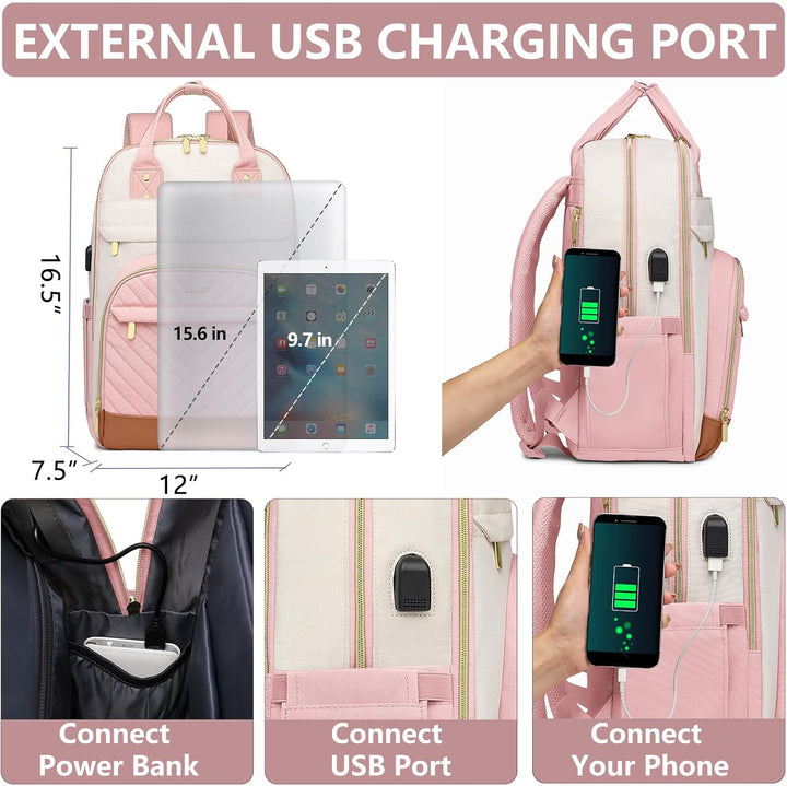bagswan Mochila para laptop para mujer, 72-rosa beige, 15,6 pulg.,...