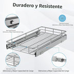 ZOINLIY Organizador de armario extraíble, versátil organizador de cocina deslizante y almacenamiento, cesta de almacenamiento de cajones resistente, deslizamiento suave, acabado cromado (24.8 x 21