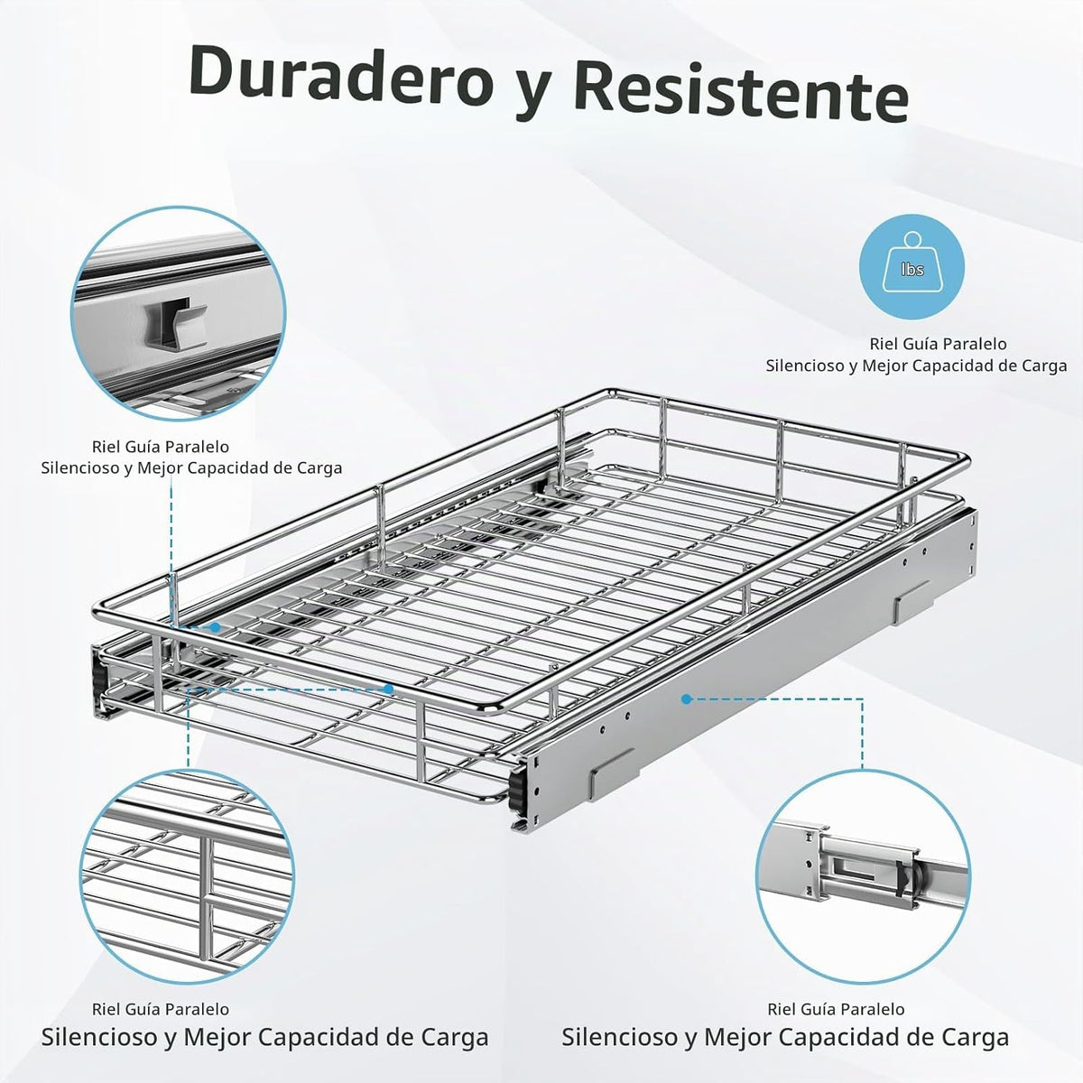 ZOINLIY Organizador de armario extraíble, versátil organizador de cocina deslizante y almacenamiento, cesta de almacenamiento de cajones resistente, deslizamiento suave, acabado cromado (24.8 x 21