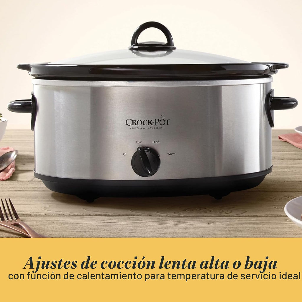 Crock-Pot Olla de cocción lenta manual de 7 cuartos de galón, tamaño familiar que sirve a más de 8 personas y se adapta a asados de 6 libras, gres extraíble con ajuste de calentamiento, apto para lavavajillas para una fácil limpieza, acero inoxidable