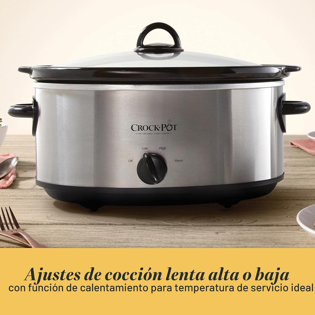 Crock-Pot Olla de cocción lenta manual de 7 cuartos de galón, tamaño familiar que sirve a más de 8 personas y se adapta a asados de 6 libras, gres extraíble con ajuste de calentamiento, apto para lavavajillas para una fácil limpieza, acero inoxidable