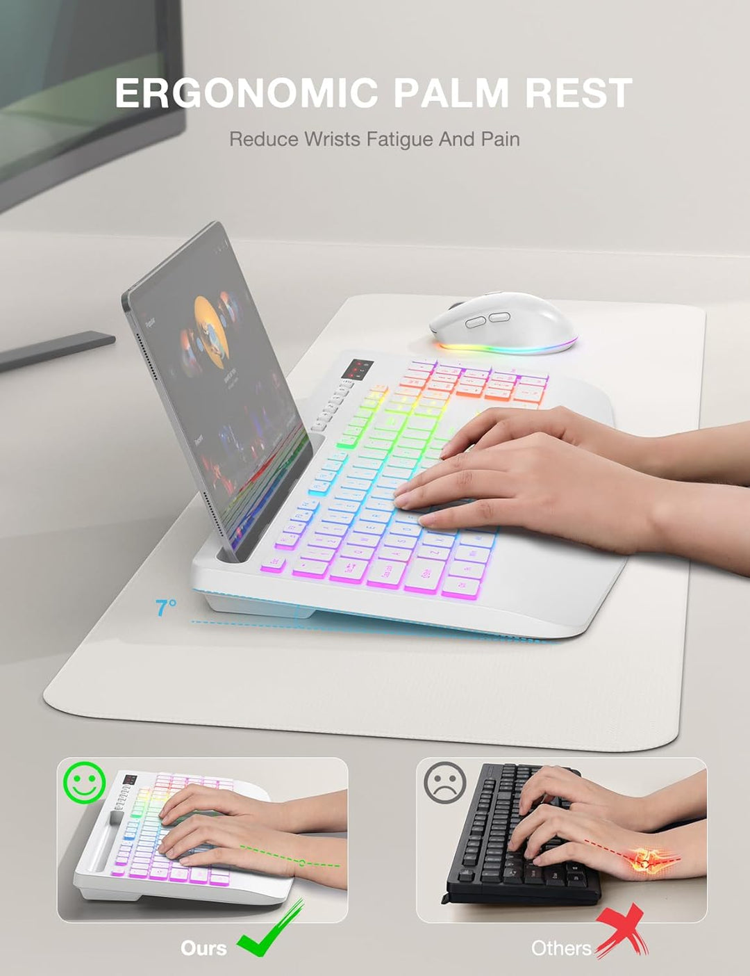 Combo de teclado y mouse inalámbricos, 9 efectos retroiluminados, r...