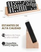 KAILE Juego de dominó doble jumbo de 6 con estuche portátil y 4 estantes de madera | 28 azulejos grandes para adultos y familias | Juegos de viaje y mesa para 2-4 jugadores