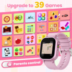 Reloj inteligente impermeable para niños y niñas de 5 a 12 años con 39 juegos, cámara HD, video, música, seguimiento de hábitos, alarma, podómetro, reloj inteligente para niños, regalo de cumpleaños para niñas de 5, 6, 7, 8 (rosa)