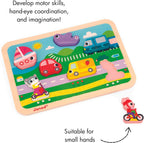 Janod - Vehículos Chunky Puzzle 7 Piezas - Desarrollo de habilidades motoras - Mejora las habilidades motoras - Promueve la imaginación, materiales de calidad segura - Excelencia en diseño francés