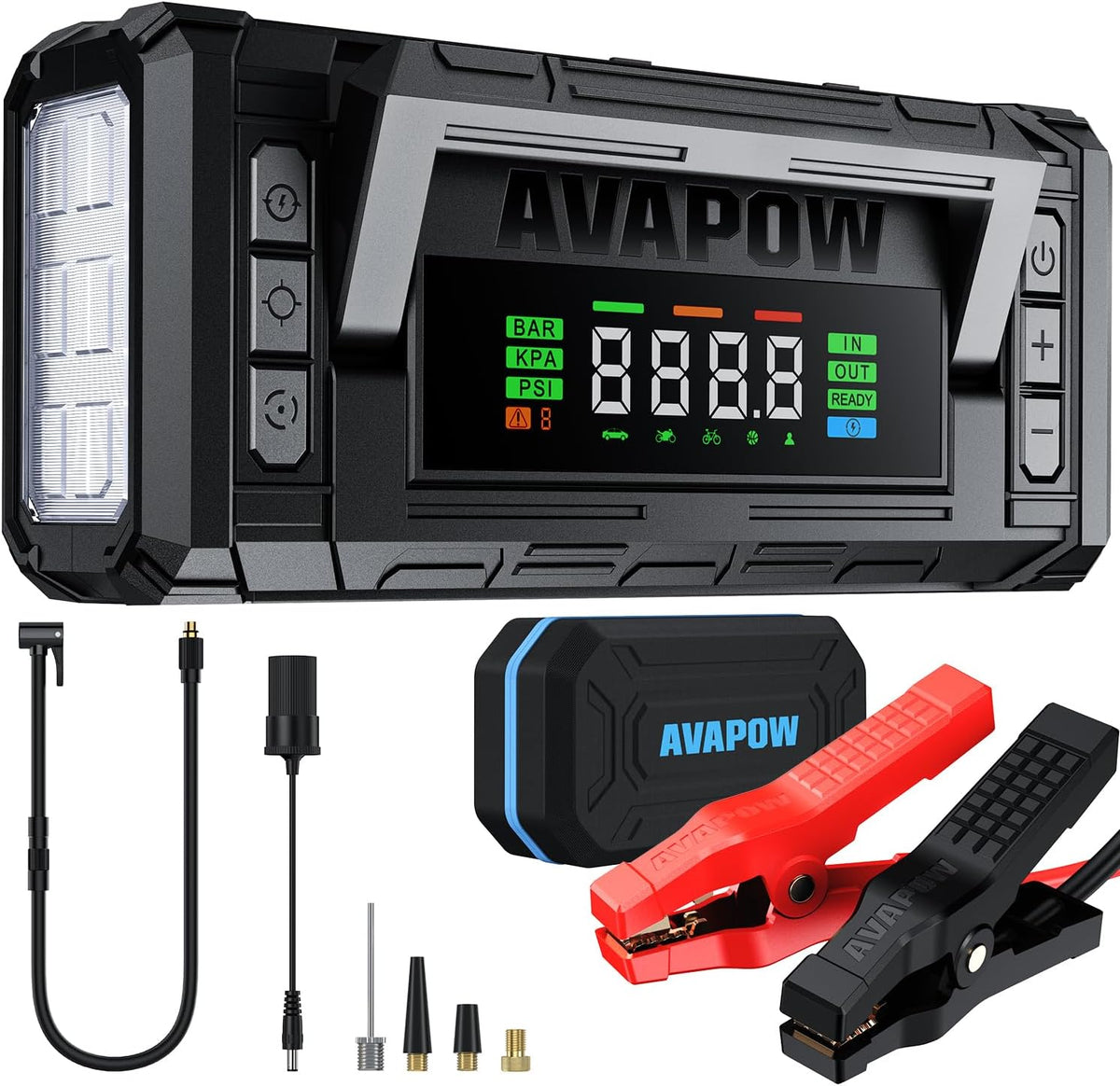 AVAPOW Arrancador de salto con compresor de aire, batería de coche...
