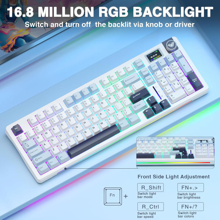 AULA Teclado mecánico inalámbrico S98 Pro, pantalla y perilla intel...
