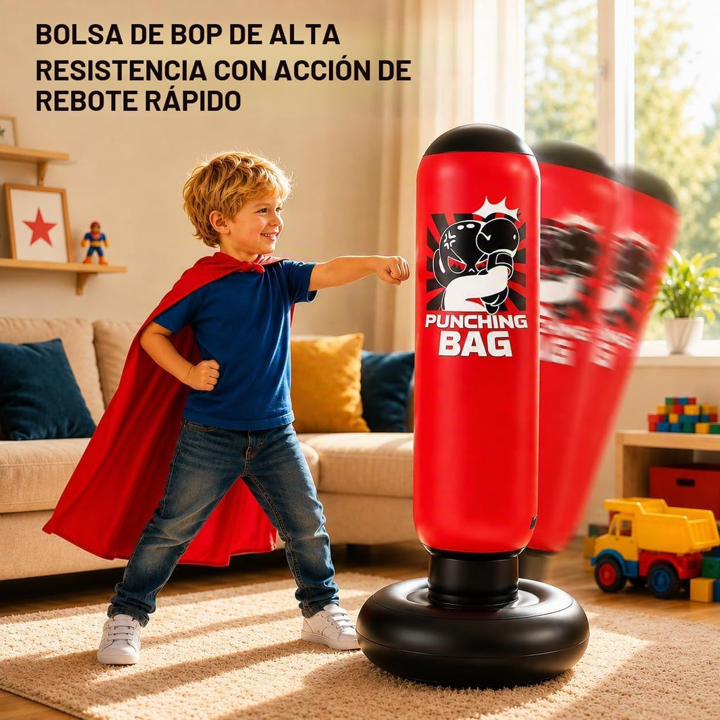 Saco de boxeo inflable de 47 pulgadas para niños con capa de superhéroe y máscara