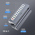 intpw, hub USB 3.2 de 10 puertos, alimentado