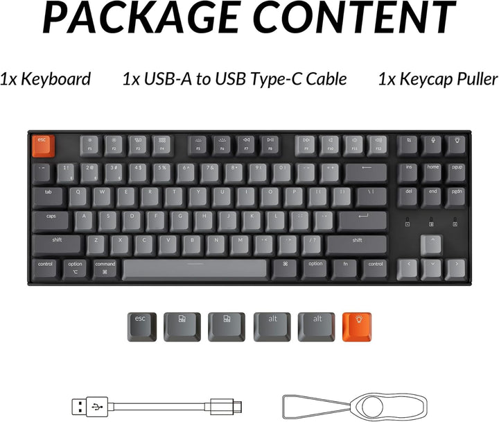 Keychron Teclado mecánico inalámbrico K8 Tenkeyless para Mac, retro...