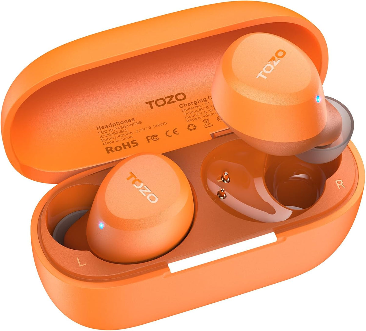 TOZO Auriculares inalámbricos A1 Bluetooth 5.3 de peso ligero en el oído, Naranja