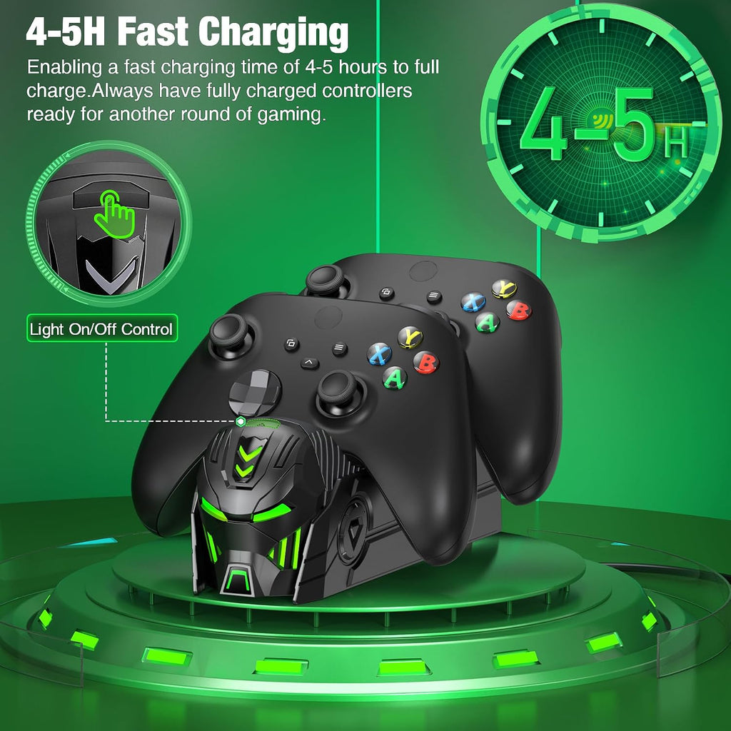 Estación de carga con batería recargable de 2 x 5520 mWh para mandos Xbox One/Series X|S con base de carga dual y 4 cubiertas (Cotrollers no incluidos)