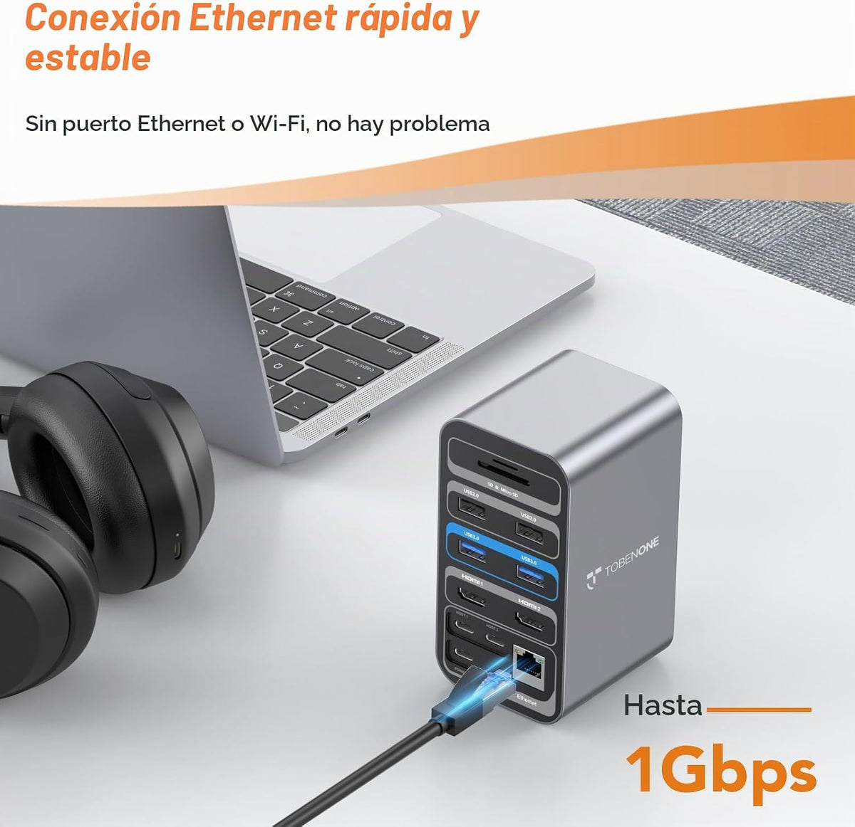 TobenONE Estación de acoplamiento para MacBook 16 en 2, monitores 4K duales