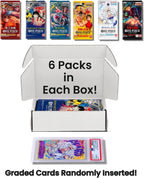 Caja de inicio de colección de tarjetas de una pieza │ 6 paquetes de refuerzo sellados (japonés) │ Juegos surtidos - Sin paquetes duplicados │ 22 lanzamientos y crecimiento │ 1 de cada 20 cajas contiene una tarjeta calificada │ por Slabs of Heat