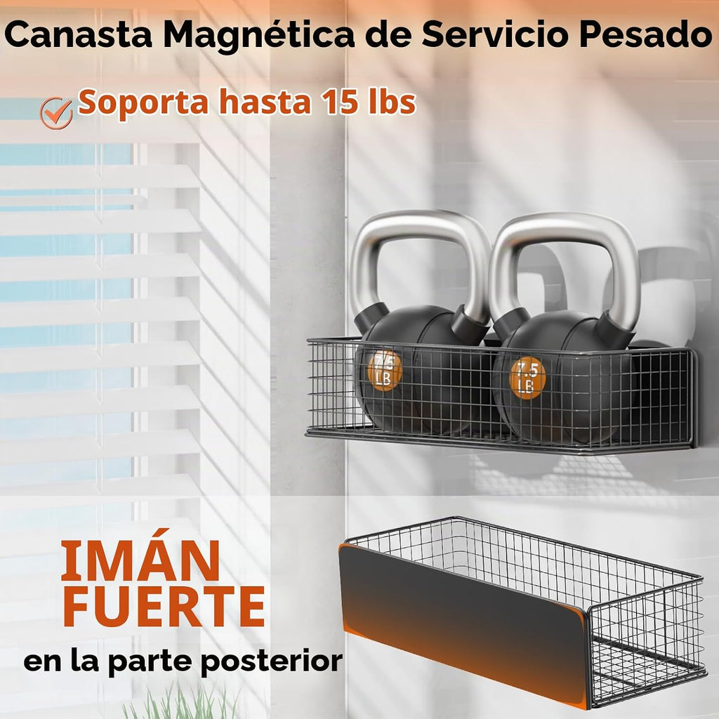 Cestas magnéticas organizadores de refrigerador, cesta de malla de alambre de metal de gran capacidad, estante para especias para almacenamiento de refrigerador, estante magnético para