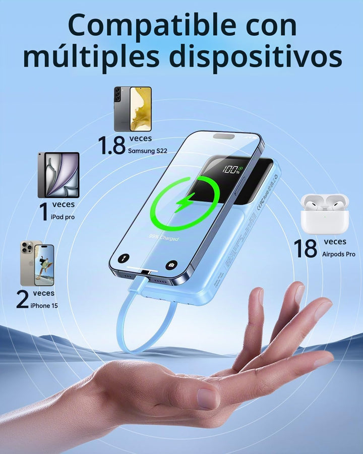 Cargador Portátil con Cable Integrado - Banco de Energía de 20000mA...