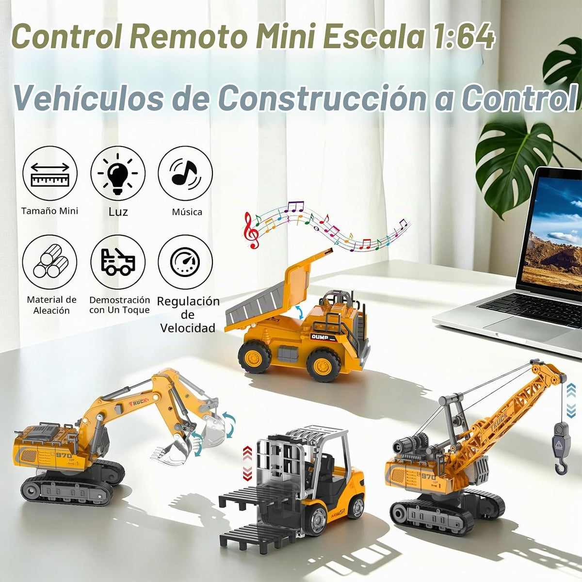 Mini RC Construction Set 1:64 Excavadora, carretilla elevadora, camión