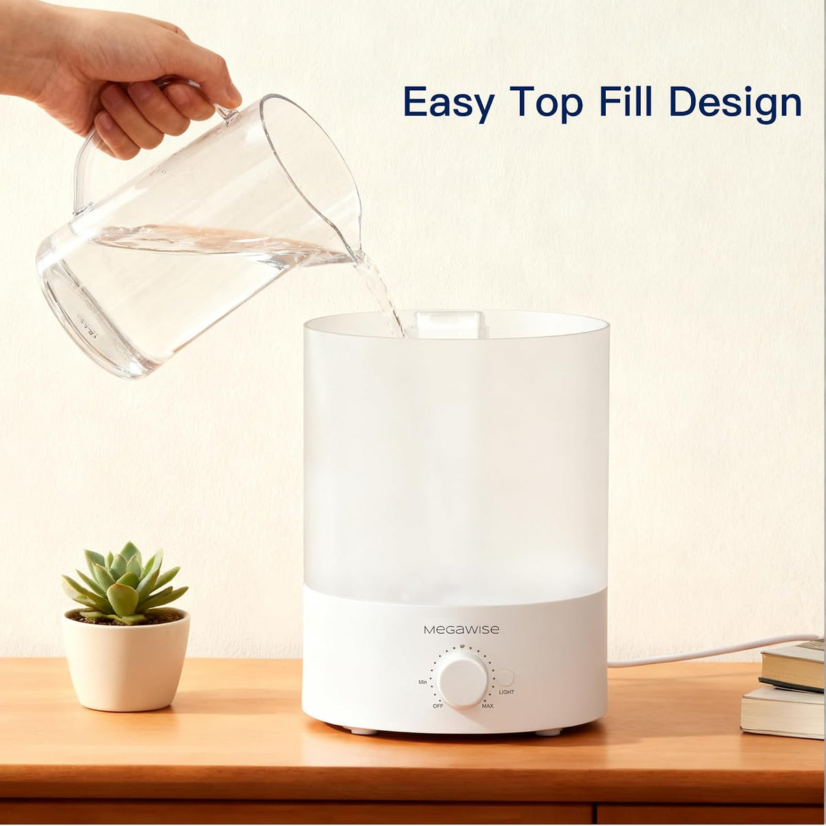 MEGAWISE Paquete de 2 humidificadores ultrasónicos de niebla fría de 3.5 litros – llenado superior, difusor de aceite esencial, funcionamiento silencioso, luz nocturna, apagado automático para el