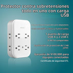 Philips Enchufe contra sobretensiones todo en uno con USB, 4 tomas con conexión a tierra y 4 tomas polarizadas, 2 puertos USB-C y 1 puerto USB-A, 15W compartidos, 1140 julios, certificado ETL, blanco