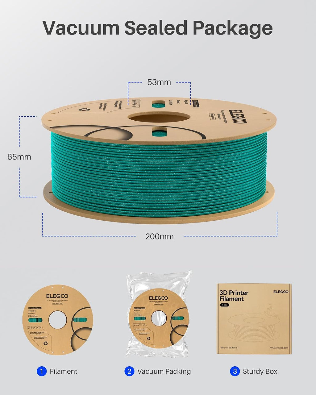 ELEGOO - Filamento PLA de 1.75 mm (4\/64 pulgadas), negro brillante...
