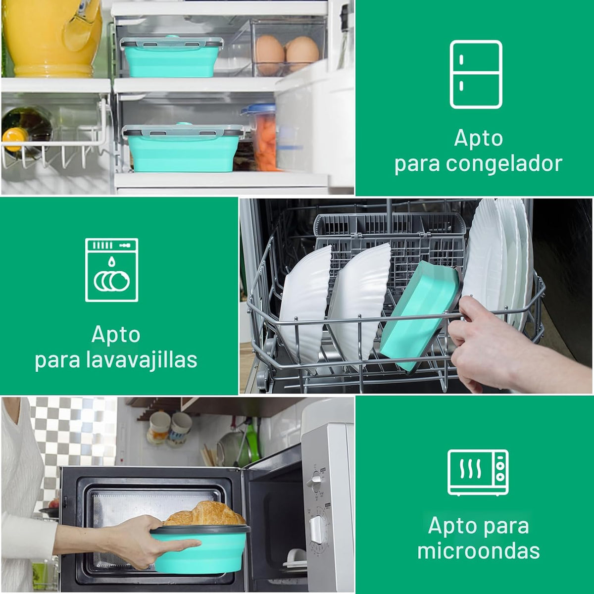 Sudaya Paquete de 8 recipientes plegables de almacenamiento de alimentos con tapas, juegos de recipientes de almacenamiento plegables de silicona para camping, accesorios de caravana, remolque de viaje imprescindible