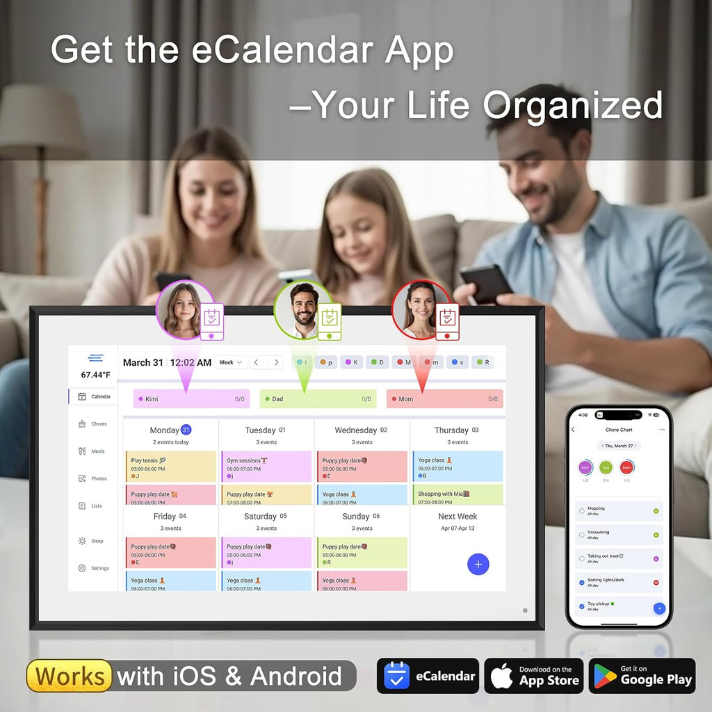Calendario digital inteligente de 10.1" con gráfico de tareas y pantalla