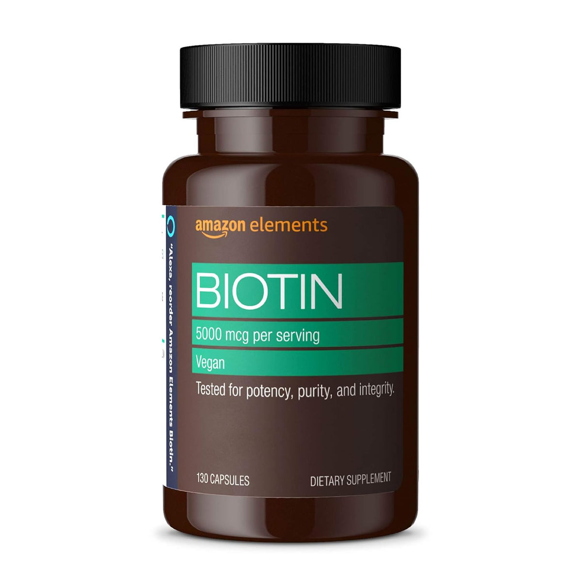 Biotina de Amazon Elements de 5,000 mg, vegana; 130 cápsulas