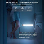 MCGOR Iluminación bajo gabinete de 10 pulgadas, paquete de 2 luces recargables con sensor de movimiento para interiores, 5 niveles regulables, luces magnéticas para armario, luces inalámbricas bajo