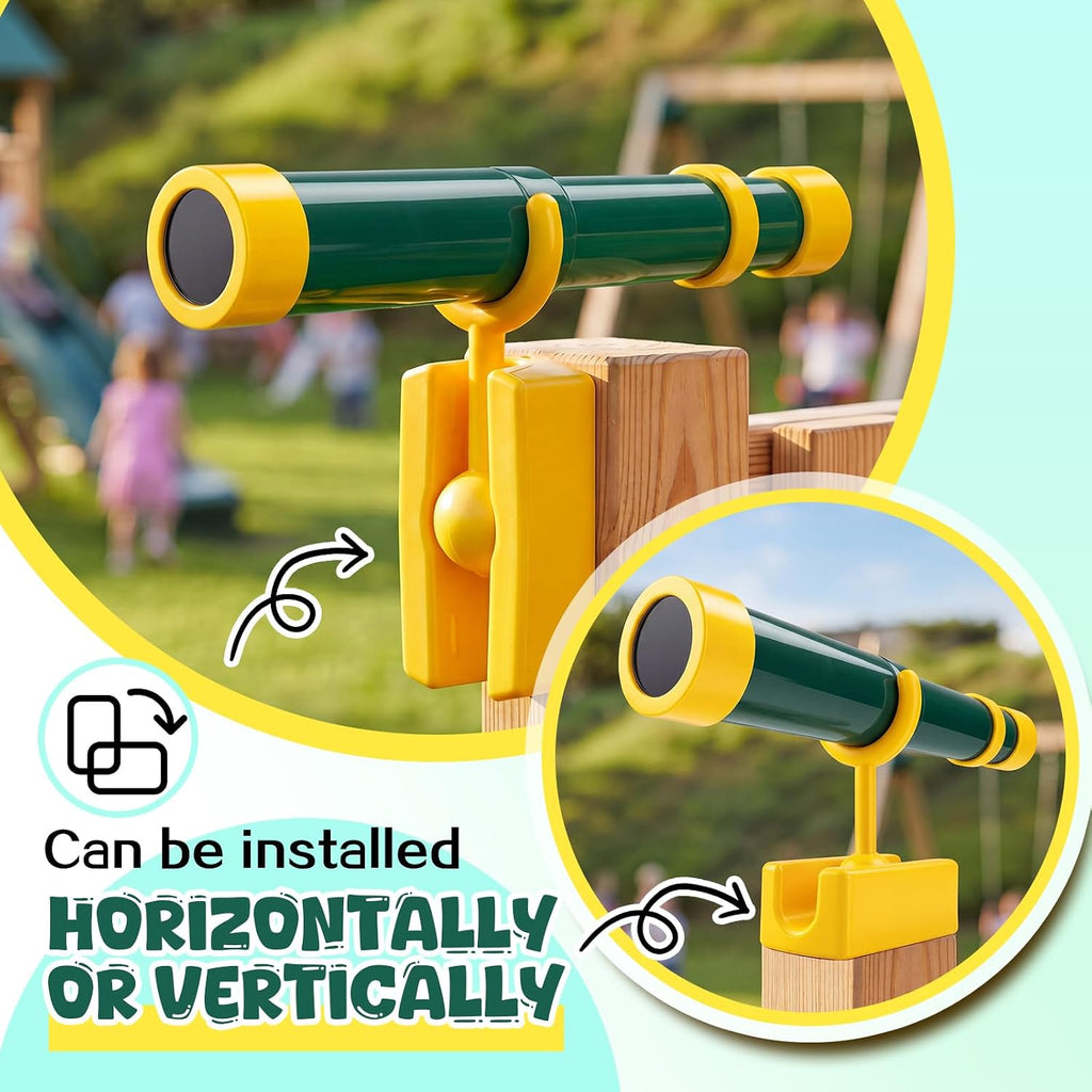 2 piezas de telescopio de casa del árbol para niños, accesorios de juego, verde, amarillo