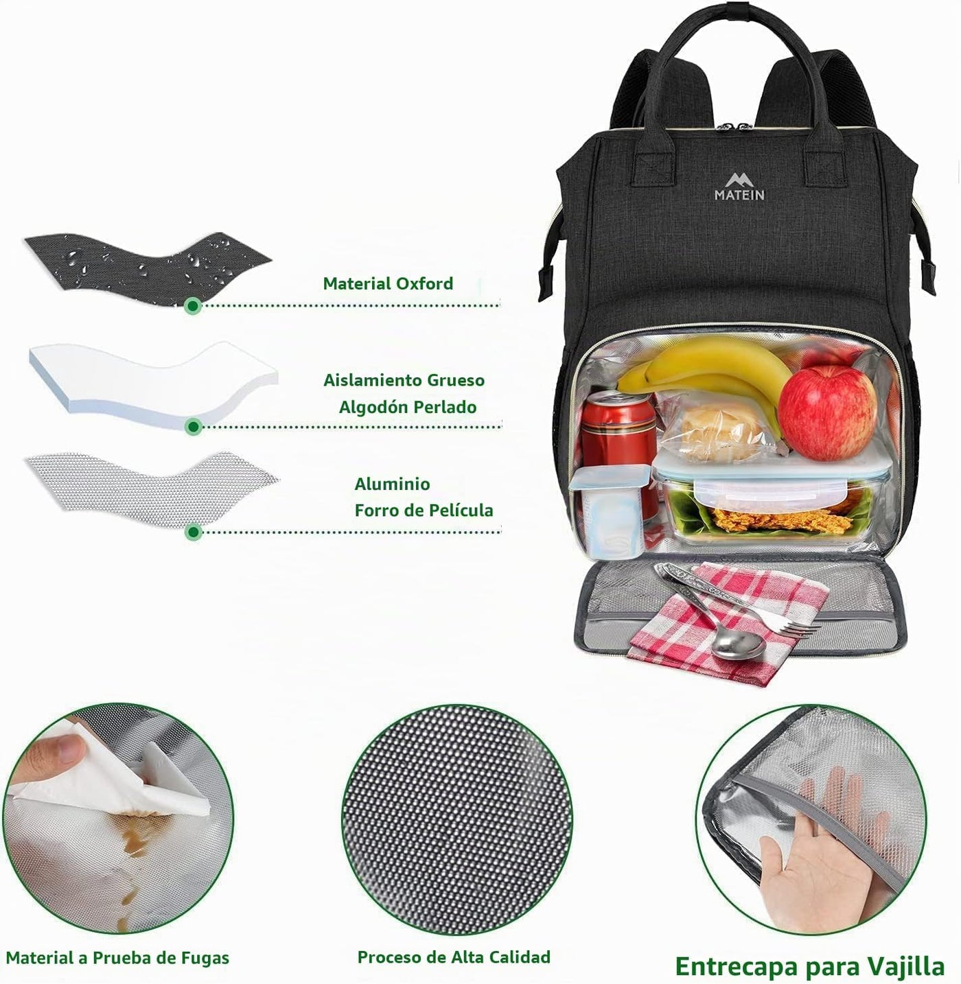 MATEIN - Mochila de almuerzo para mujer, mochila térmica aislada pa...
