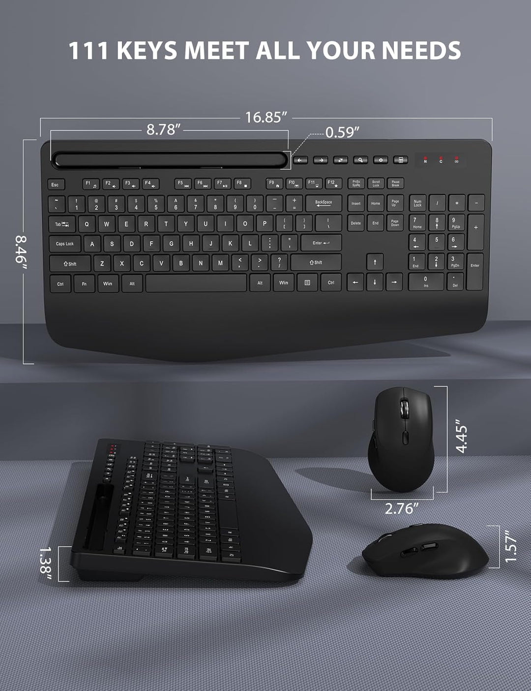 Combo de teclado y mouse inalámbrico - Teclado ergonómico de tamaño...