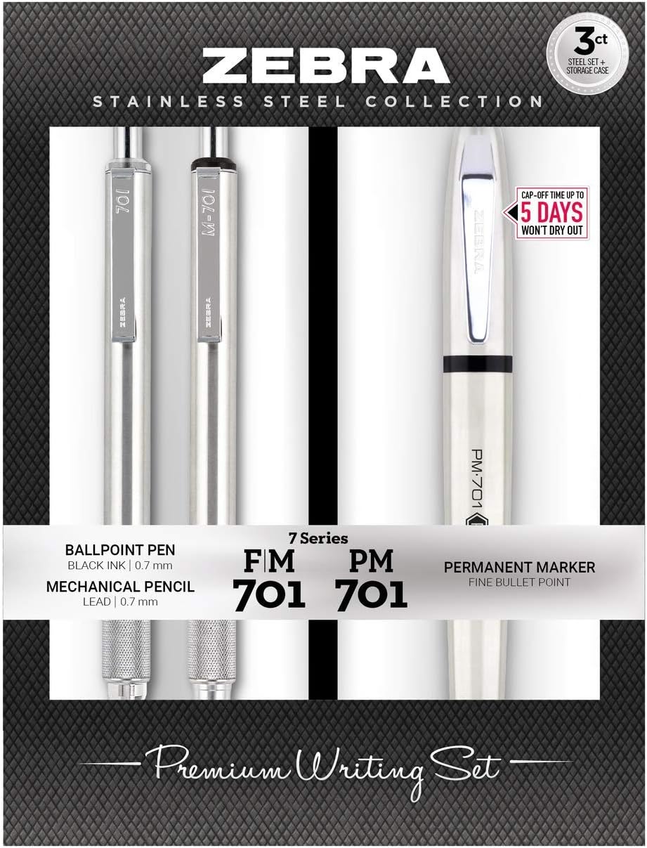 Zebra Pen STEEL PM-701 & M/F-701, Juego de bolígrafo, lápiz y marcador