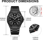 OLEVS Relojes para hombres de lujo octagonales en acero inoxidable de pulsera: reloj analógico de cuarzo de cara grande luminosa