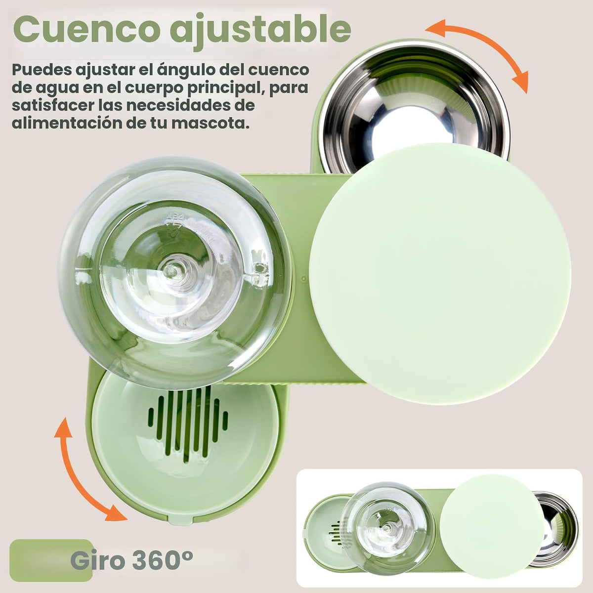 Alimentador automático para gatos, dispensador de agua de acero inoxidable, alimentador de alimentos por gravedad y bebedero con cuenco de comida para mascotas, para gatitos pequeños y medianos, cachorros, mascotas, gran capacidad (verde)