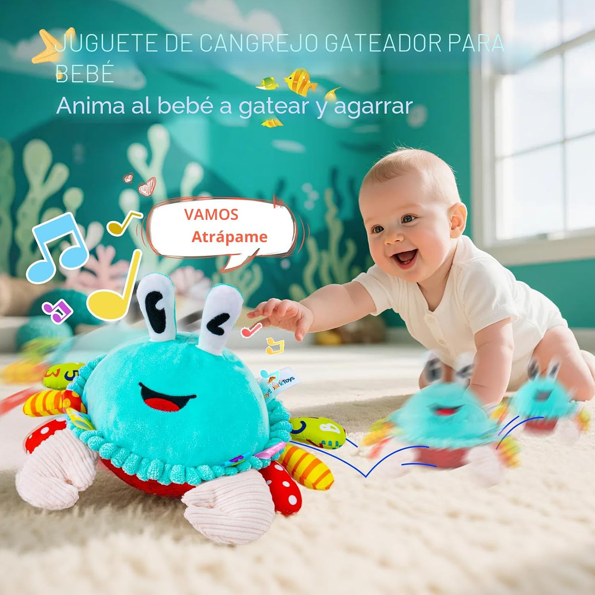 Juguete musical de cangrejo para bebé, juguetes sensoriales para bebés de 6