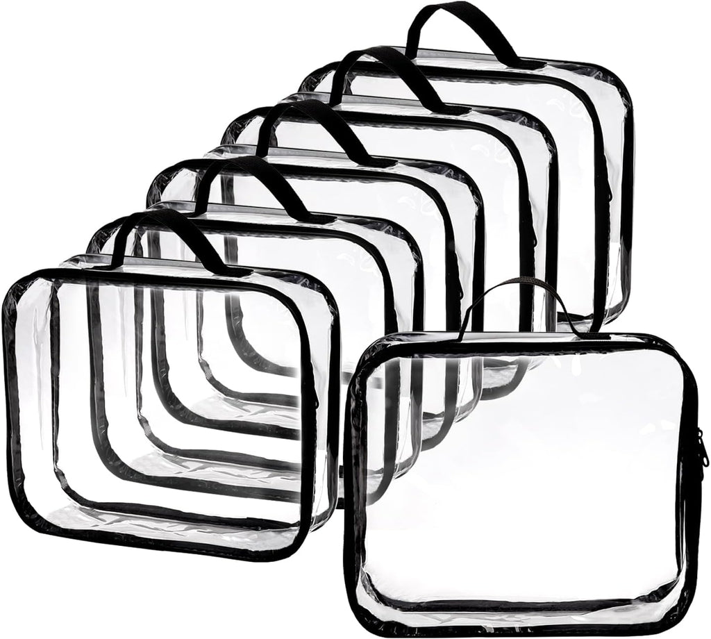 Fasmov Paquete de 6 cubos grandes de embalaje de viaje transparentes, organizador de PVC transparente, bolsas de almacenamiento de vinilo con cremallera, bolsa multiusos con asa para pantalones de maleta, cachemira, suéteres, camisas, almacenamiento de
