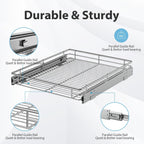 ZOINLIY Organizador de armario extraíble, versátil organizador de cocina deslizante y almacenamiento, cesta de almacenamiento de cajones resistente, deslizamiento suave, acabado cromado, 22.8 pulgadas