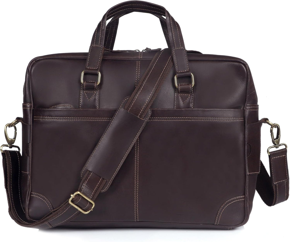 Maletín de cuero prémium para hombres y mujeres, bolsa para laptop de 16 pulgadas, color marrón, ideal para el trabajo, viajes y uso diario