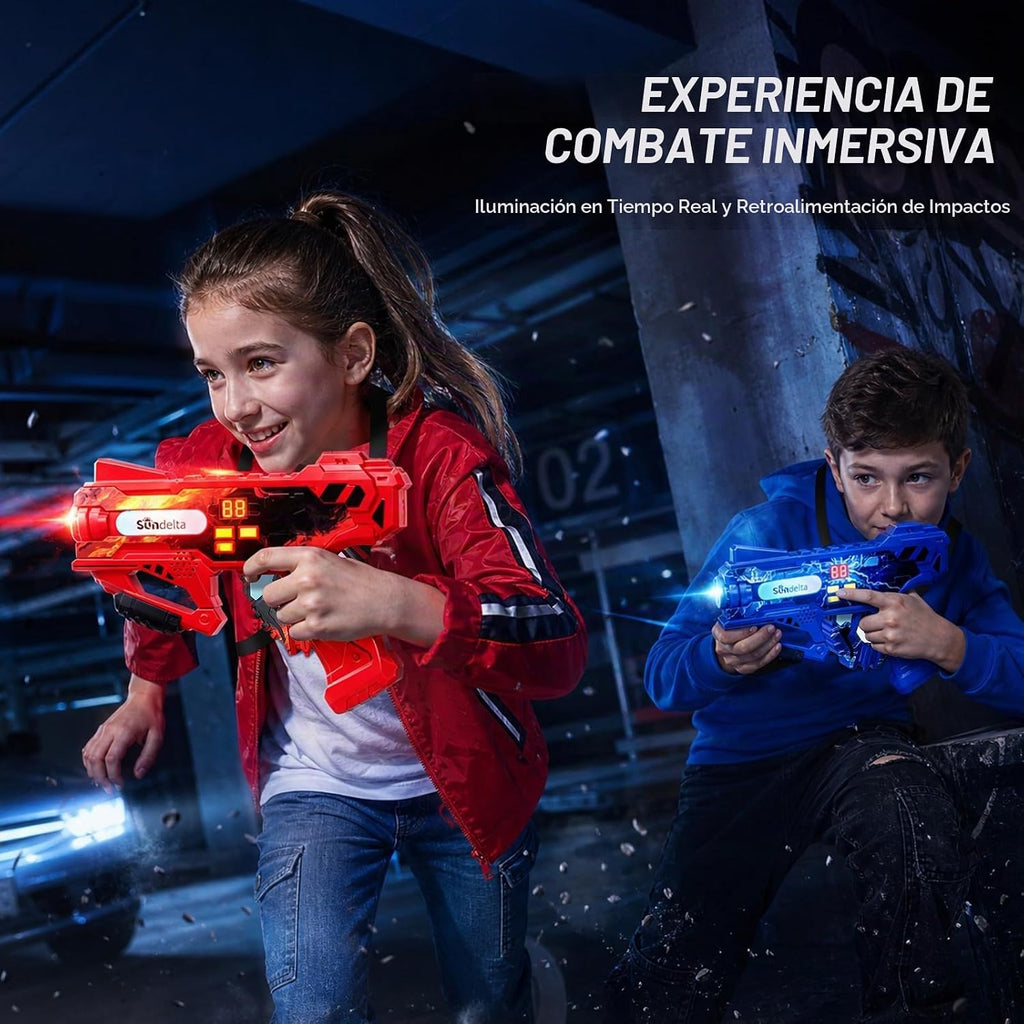 Juego de 4 pistolas láser recargables con sensores de 360° para niños y adolescentes, pistola de etiqueta Lazer con chaleco, regalo ideal para niños y niñas a partir de 6 años, juegos para