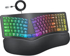 MEETION Teclado ergonómico con cable con teclas retroiluminadas y
