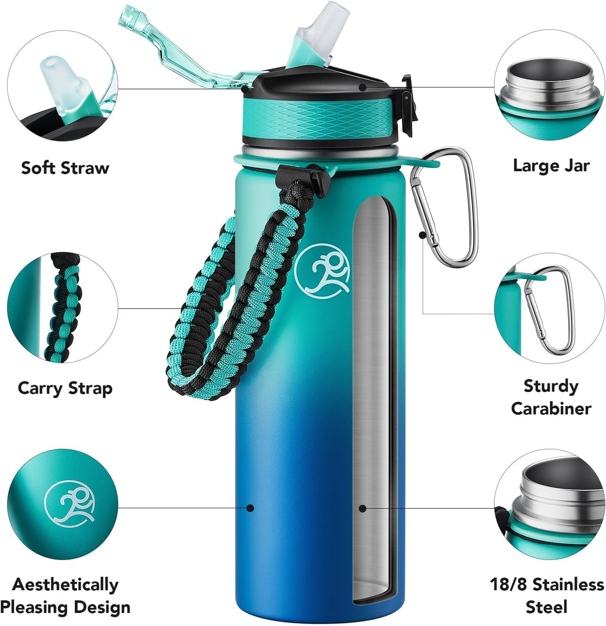 GOSWAG Botella de agua de viaje de acero inoxidable aislada de 24 onzas