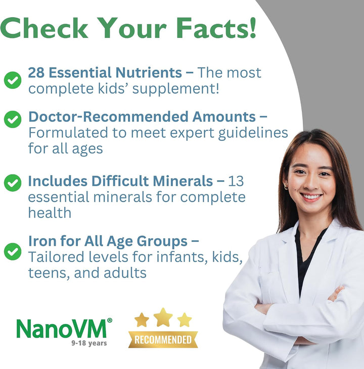 NanoVM 9-18 Años, Multivitamínico para Niños Libre de Alérgenos, Vi...