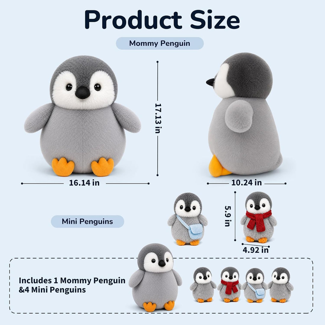 YIIQUWEN Juguete de peluche de pingüino, mamá pingüino con 4 pequeñ...