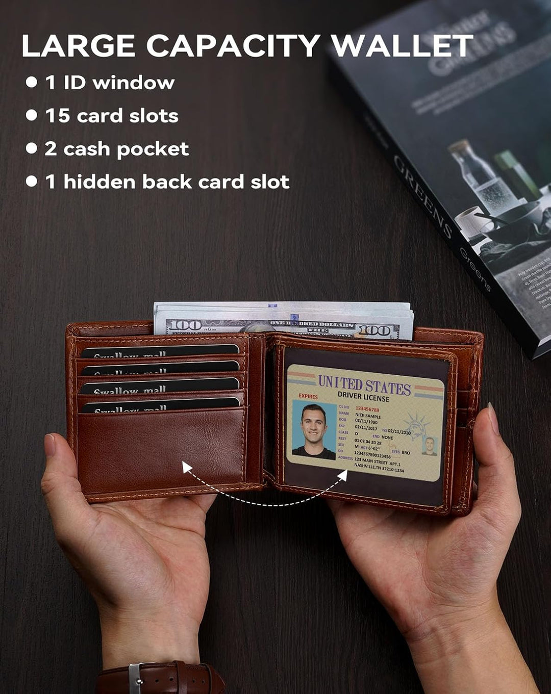 Swallowmall Billetera para hombre con bloqueo Rfid de cuero genuino...
