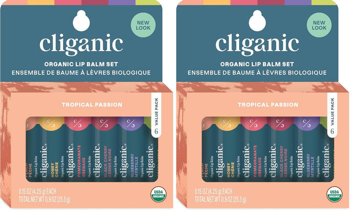 Cliganic Set de bálsamo labial orgánico - 6 sabores tropicales - Hi...