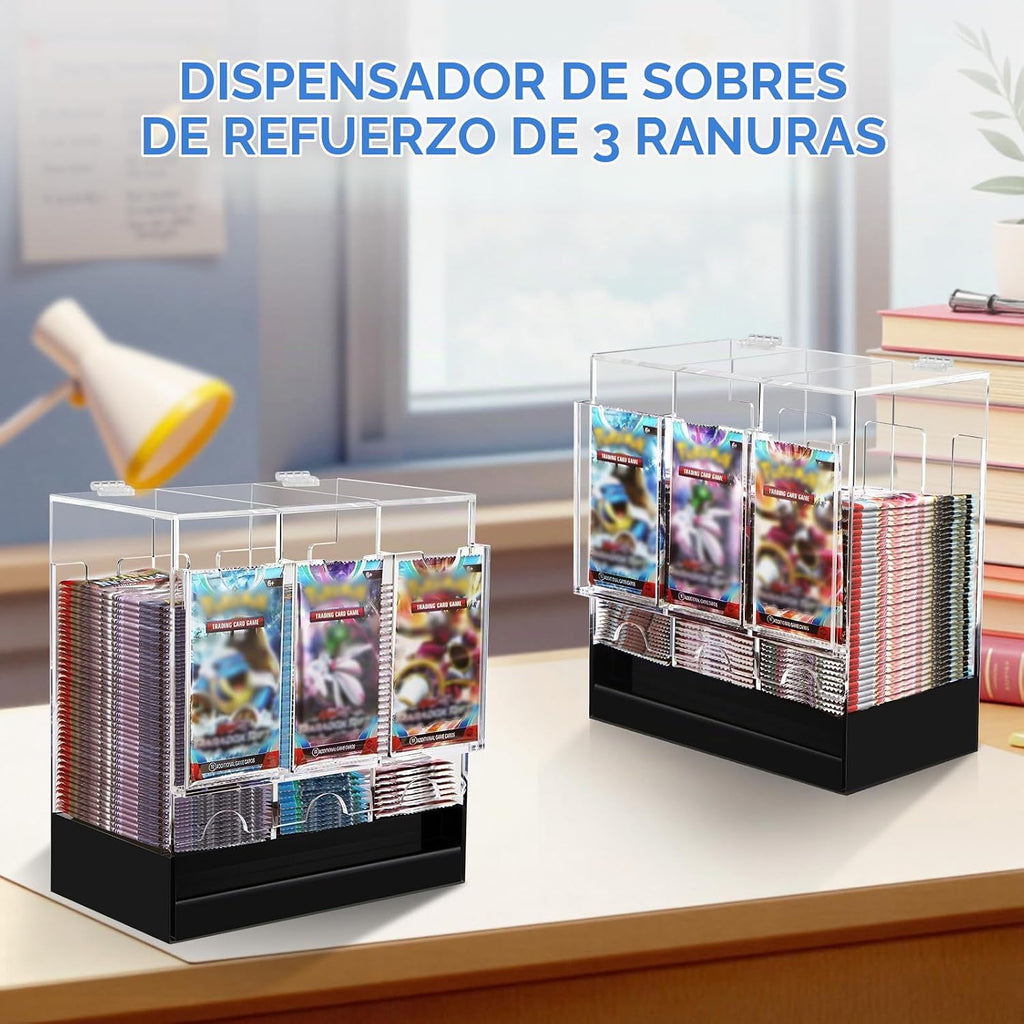 CHEPULA Dispensador de 3 ranuras, dispensador de tarjetas, caja de refuerzo acrílica para tarjetas intercambiables/paquetes de refuerzo deportivos (apertura de la tapa superior)